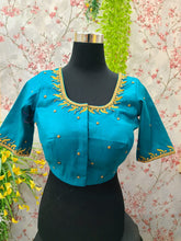 Teal Blue with golden embroidery